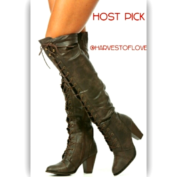 ⚜(1 SZ10)LEFT. HEEL LACE UP KNEE HIGH BOOTS - Picture 2 of 4